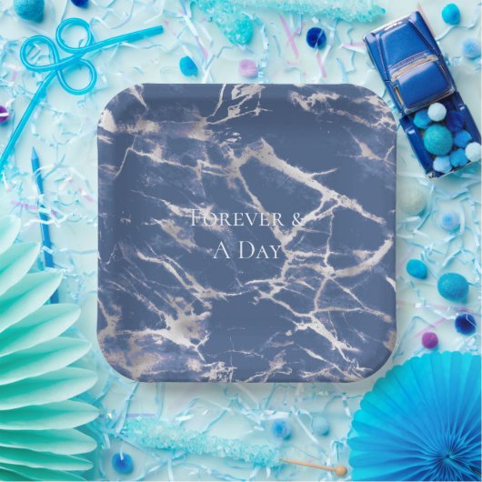 Blue Silver Marble Wedding Pappteller (Party)