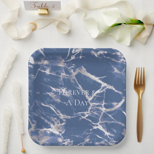 Blue Silver Marble Wedding Pappteller (Hochzeit)