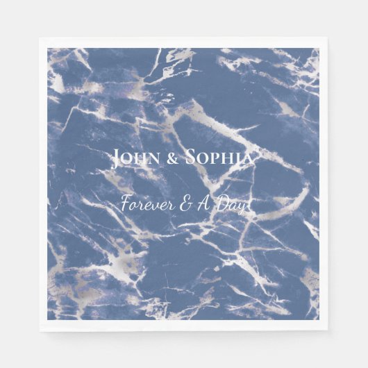 Blue Silver Marble Wedding Serviette (Vorderseite)
