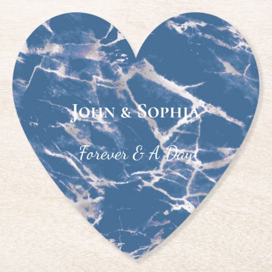 Blue Silver Marble Wedding Untersetzer (Vorderseite)