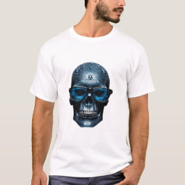 Blue Silver Metallic 3D Schädel mit Sonnenbrille T-Shirt