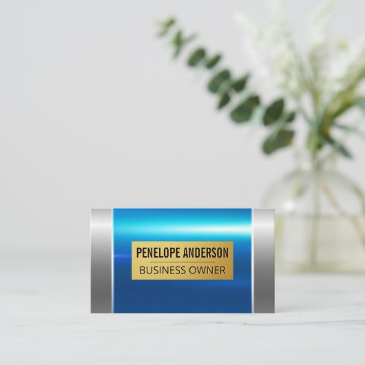 Blue Silver Metallic | Goldmetall Visitenkarte (Stehend Vorderseite)