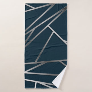 Blue Silver Modern Geometric Badehandtuch