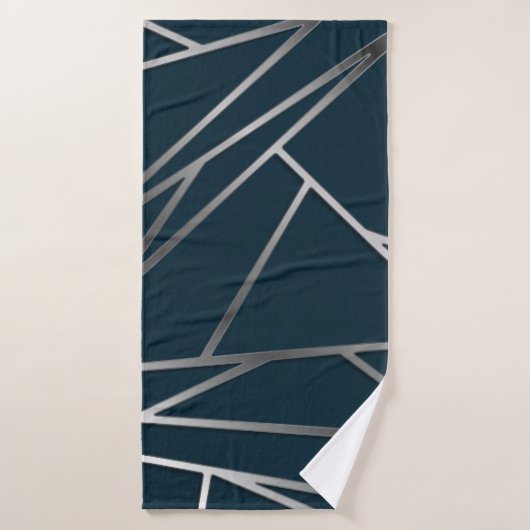 Blue Silver Modern Geometric Badehandtuch (Badehandtuch)
