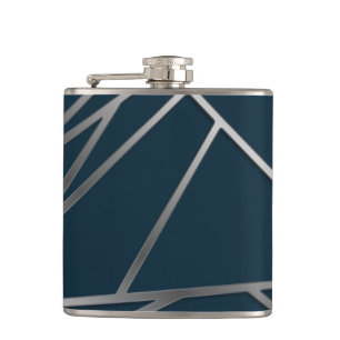 Blue Silver Modern Geometric Flachmann