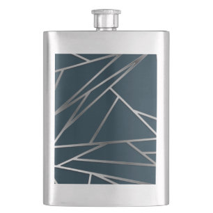 Blue Silver Modern Geometric Flachmann
