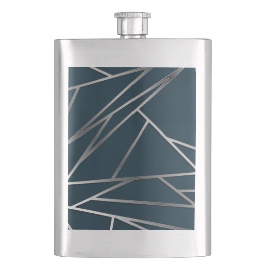 Blue Silver Modern Geometric Flachmann (Vorderseite)