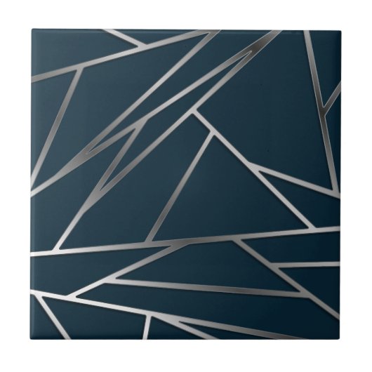 Blue Silver Modern Geometric Fliese (Vorderseite)