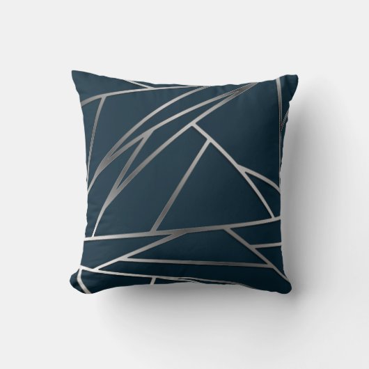 Blue Silver Modern Geometric Kissen (Vorderseite)