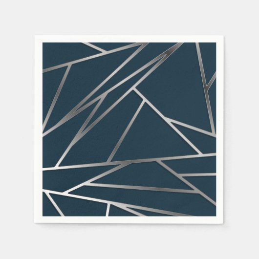 Blue Silver Modern Geometric Serviette (Vorderseite)
