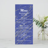 Blue & Silver Modern Glam Marble Stripe Party Menü Menükarte (Stehend Vorderseite)