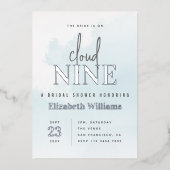 Blue & Silver Modern On Cloud 9 Bridal Shower Folieneinladung (Vorderseite)