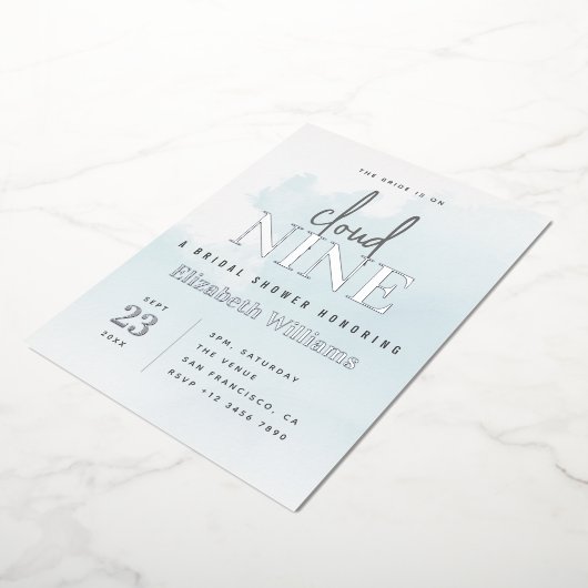 Blue & Silver Modern On Cloud 9 Bridal Shower Folieneinladung (Gedreht)