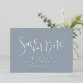 Blue Silver Modern Script Save the Date einfach Folieneinladung (Stehend vorne)