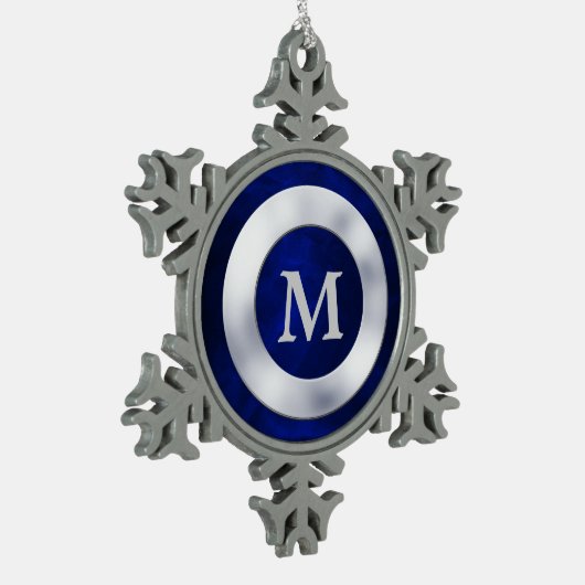 Blue Silver Monogram Christmas Schneeflocken Zinn-Ornament (Links)
