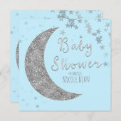Blue & Silver Moon & Stars Kinderdusche Einladunge Einladung (Vorne/Hinten)