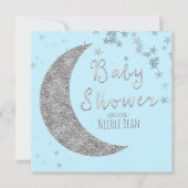 Blue & Silver Moon & Stars Kinderdusche Einladunge Einladung (Vorderseite)