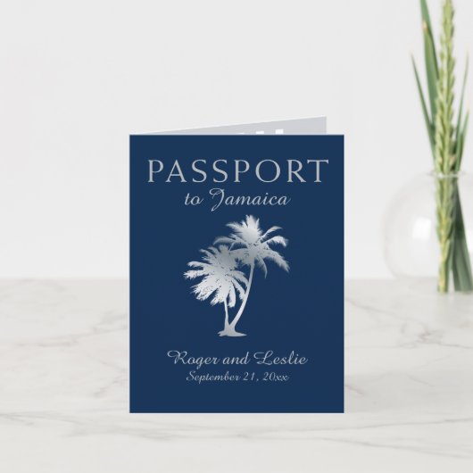 Blue Silver Ocho Rios Jamaica Wedding Passport Inv Einladung (Vorderseite)