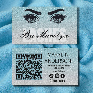 Blue Silver Ombre Glitzer Lash Techniker Qr Code Visitenkarte