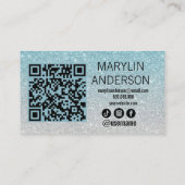Blue Silver Ombre Glitzer Lash Techniker Qr Code Visitenkarte (Rückseite)
