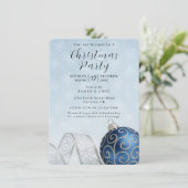 Blue & Silver Ornament Christmas Party Invitation Einladung (Stehend Vorderseite)