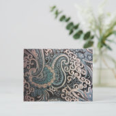 Blue & Silver Paisley Brocade Postkarte (Stehend Vorderseite)