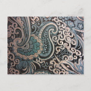 Blue & Silver Paisley Brocade Postkarte