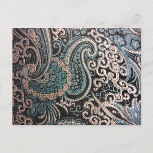 Blue & Silver Paisley Brocade Postkarte (Vorderseite)
