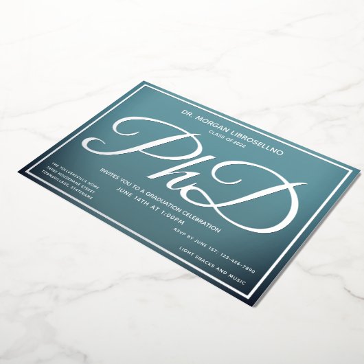 Blue Silver PhD Abschluss Folieneinladung (Gedreht)