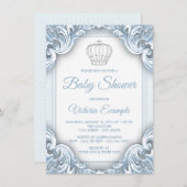 Blue Silver Prince Baby Dusche Einladungen (Vorne/Hinten)