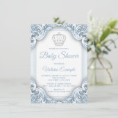 Blue Silver Prince Baby Dusche Einladungen (Stehend Vorderseite)