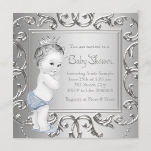 Blue Silver Prince Baby Dusche Einladungen