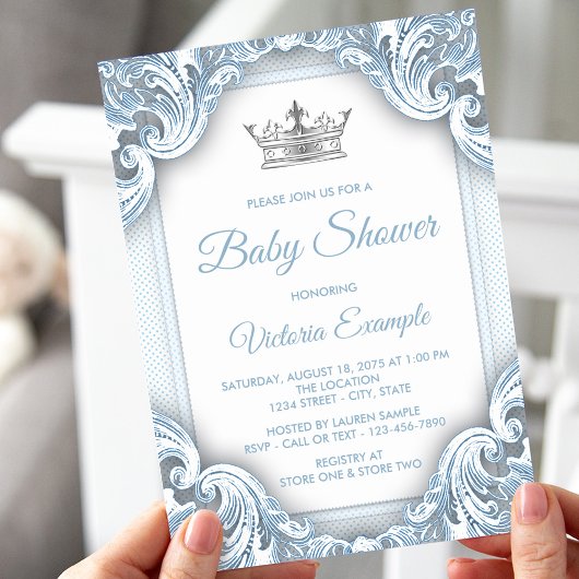 Blue Silver Prince Baby Dusche Einladungen