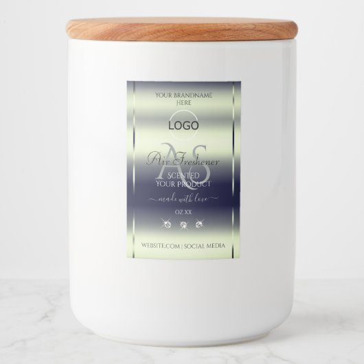 Blue Silver Product Labels Jewels Monogram Logo Lebensmitteletikett (Vorderseite)