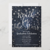 Blue Silver Reach for Stars Celestial Abschluss Einladung (Vorderseite)