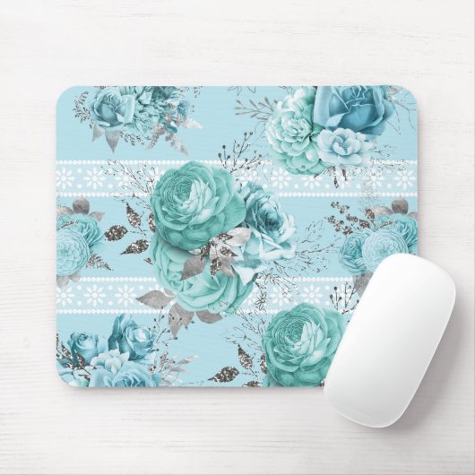 Blue Silver Rose Lace Mousepad (Mit Mouse)