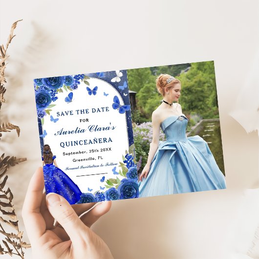 Blue Silver Rose Quinceanera Foto Save The Date