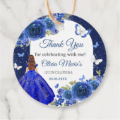 Blue Silver Rose Quinceanera Geburtstagsbegüterung Geschenkanhänger (Rückseite)