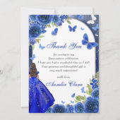 Blue Silver Rose Quinceanera Vielen Dank Einladung (Vorderseite)