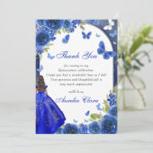 Blue Silver Rose Quinceanera Vielen Dank Einladung (Stehend Vorderseite)