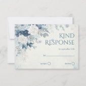 Blue Silver Rose Winter Floral Wedding QR Code RSVP Karte (Vorderseite)