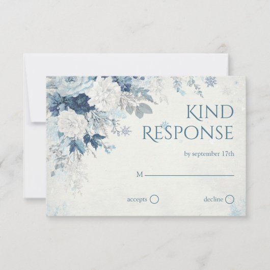 Blue Silver Rose Winter Floral Wedding QR Code RSVP Karte (Vorderseite)