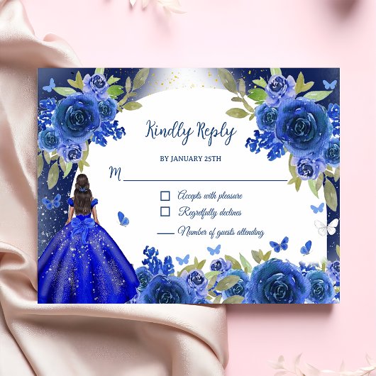Blue Silver Rosen Quinceanera Geburtstag RSVP Karte