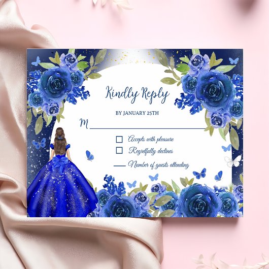 Blue Silver Rosen Quinceanera Geburtstag RSVP Karte