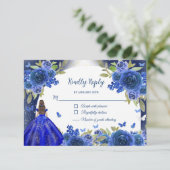 Blue Silver Rosen Quinceanera Geburtstag RSVP Karte (Stehend Vorderseite)
