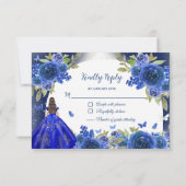 Blue Silver Rosen Quinceanera Geburtstag RSVP Karte (Rückseite)