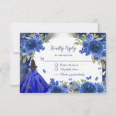 Blue Silver Rosen Quinceanera Geburtstag RSVP Karte (Rückseite)