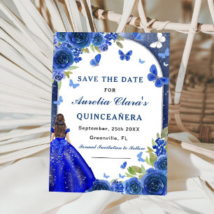 Blue Silver Rosen Quinceanera Save The Date
