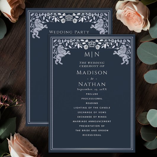 Blue & Silver Royal Lion Mittelalterliche Hochzeit Programm