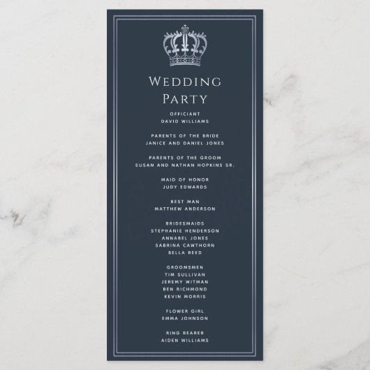 Blue & Silver Royal Lion Mittelalterliche Hochzeit Programm (Rückseite)